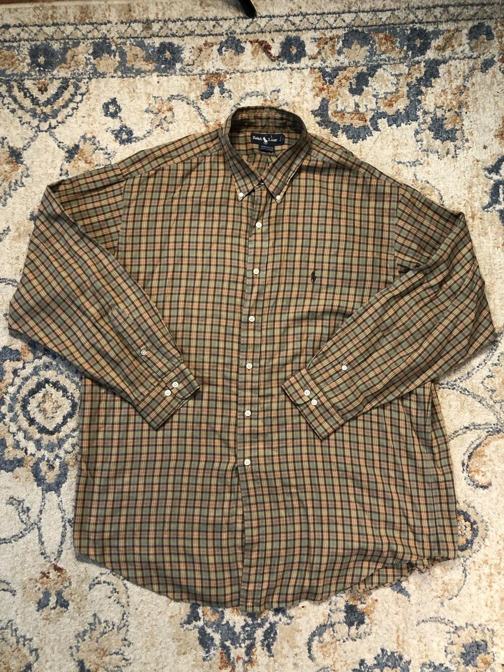 Ralph Lauren Yarmouth Dress Shirt Mens 16.5 34/35 Brown Plaid Button Down